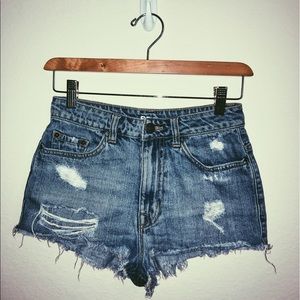 Distressed Light Denim High-Waisted Shorts